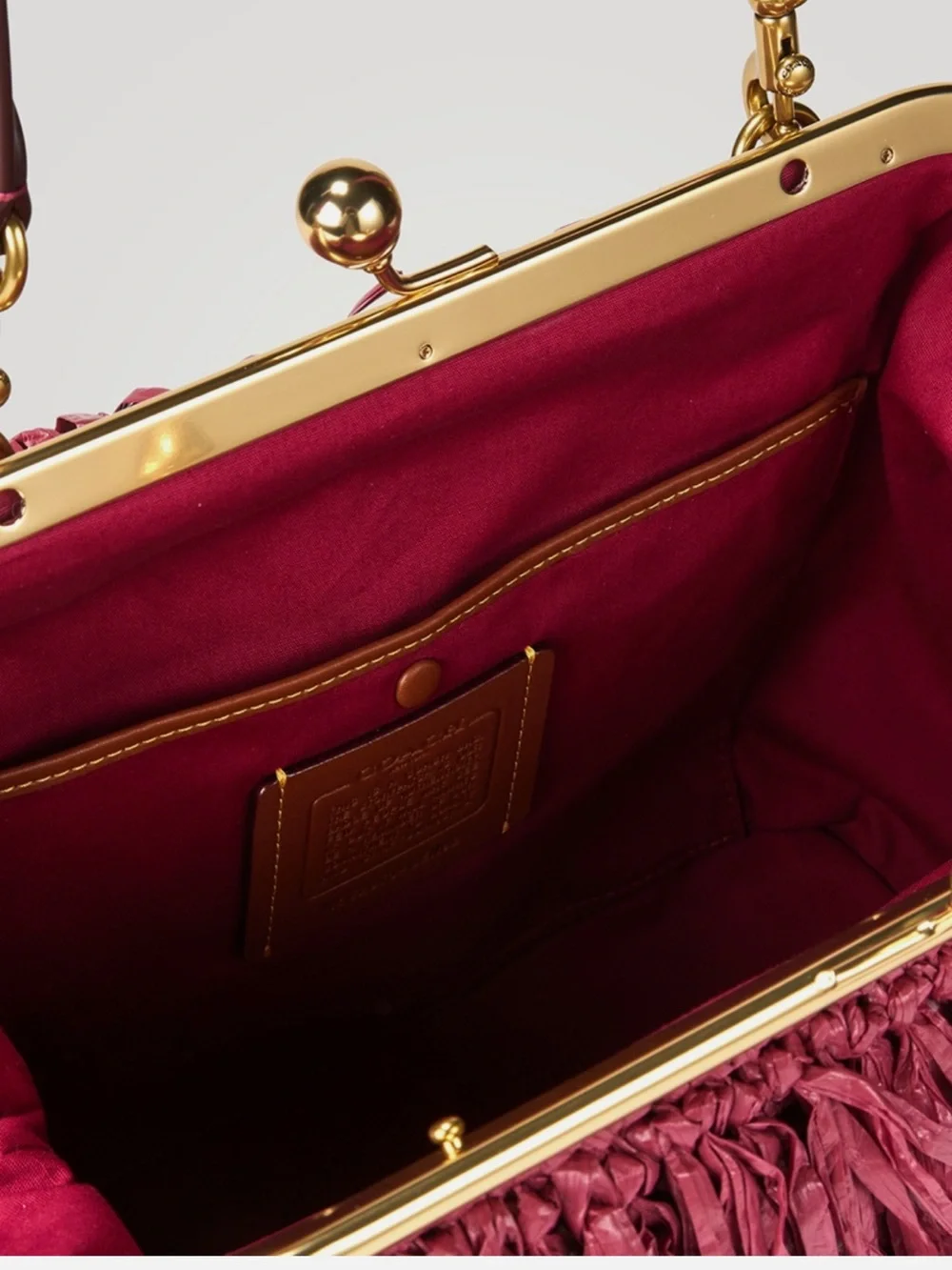 Coach Kisslock Frame Bag 27 Straw Fringe Clutch Fuchsia New